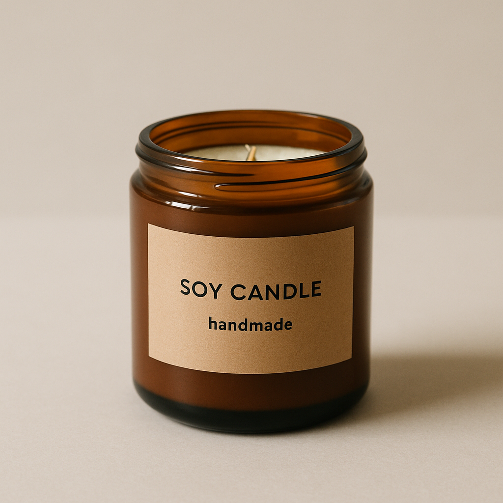 Hand-poured soy candle, amber jar